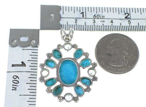 Silver Blue Topaz And Turquoise Southwest Pendant YX77113